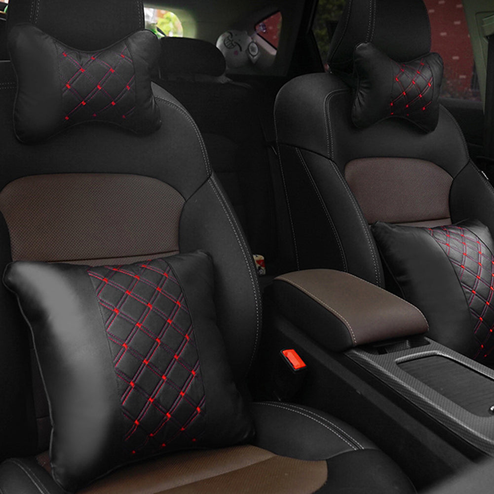 Car Seat Headrest Neck Head Support Faux Leather PP Cotton Soft Pillow Cushion