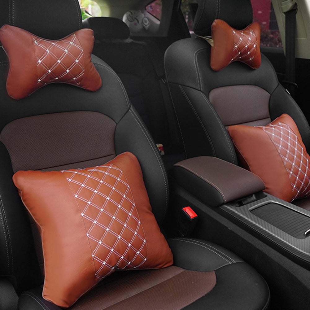 Car Seat Headrest Neck Head Support Faux Leather PP Cotton Soft Pillow Cushion