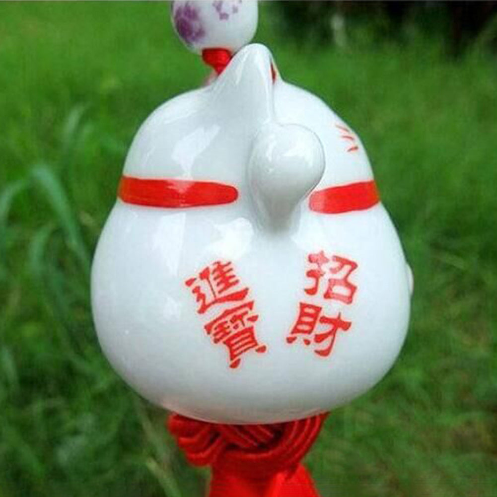 Cute Ceramic Lucky Cat Chinese Knot Tassels Car Rearview Mirror Hanging Ornament