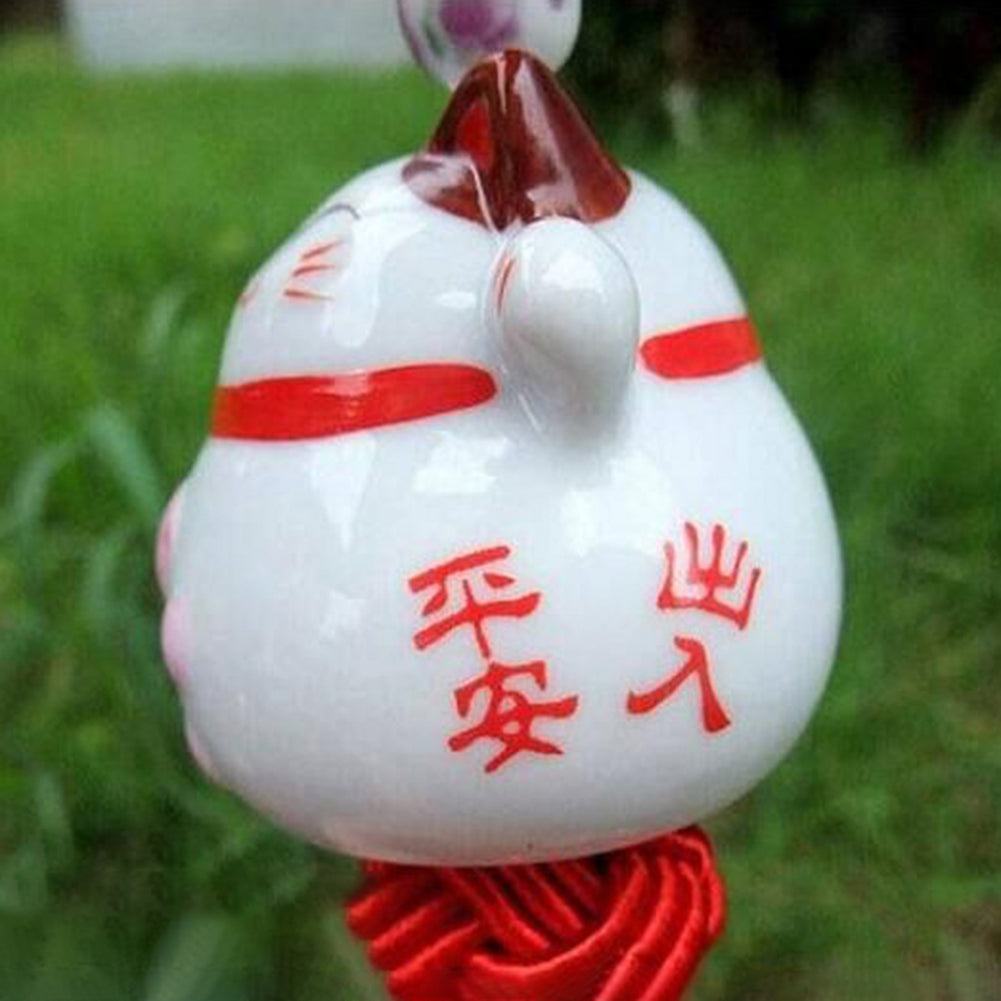 Cute Ceramic Lucky Cat Chinese Knot Tassels Car Rearview Mirror Hanging Ornament