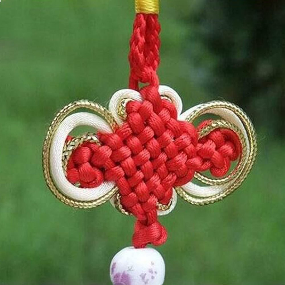 Cute Ceramic Lucky Cat Chinese Knot Tassels Car Rearview Mirror Hanging Ornament