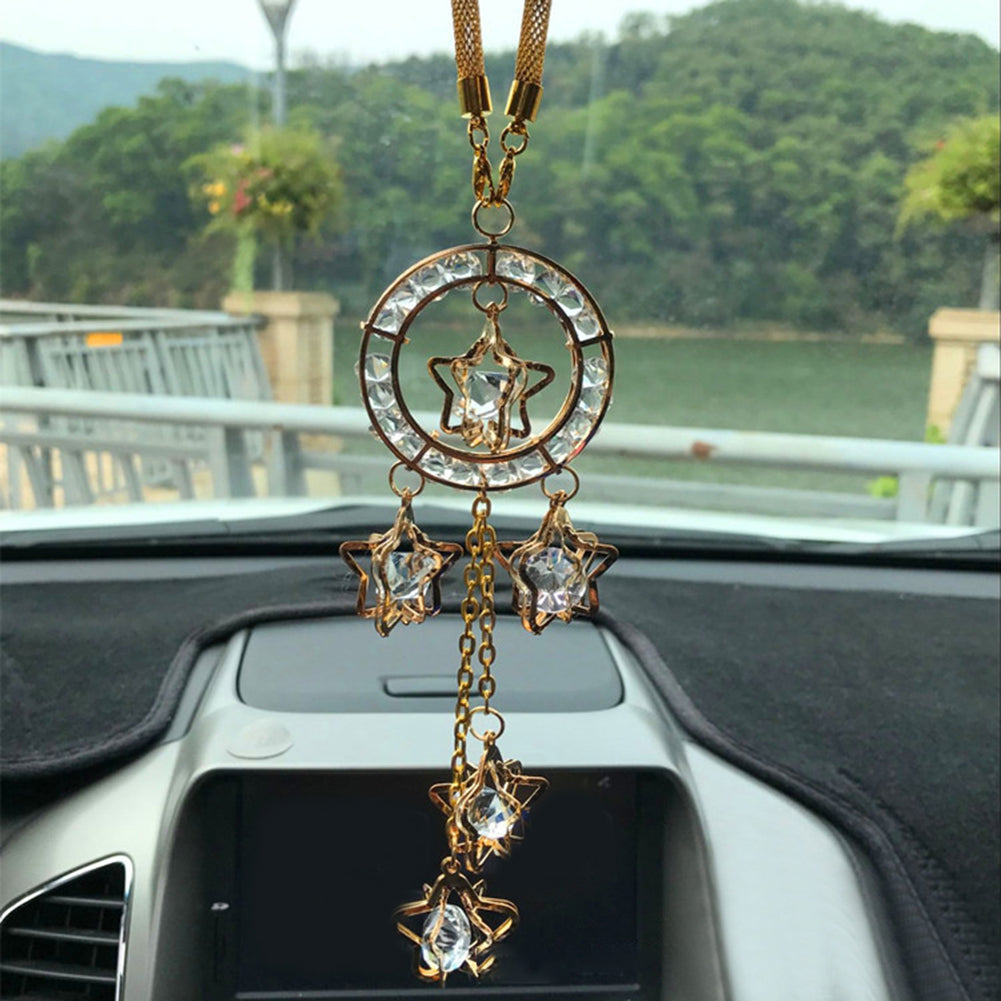Alloy Rhinestones Stars Pendant Auto Car Rearview Mirror Hanging Ornament Decor
