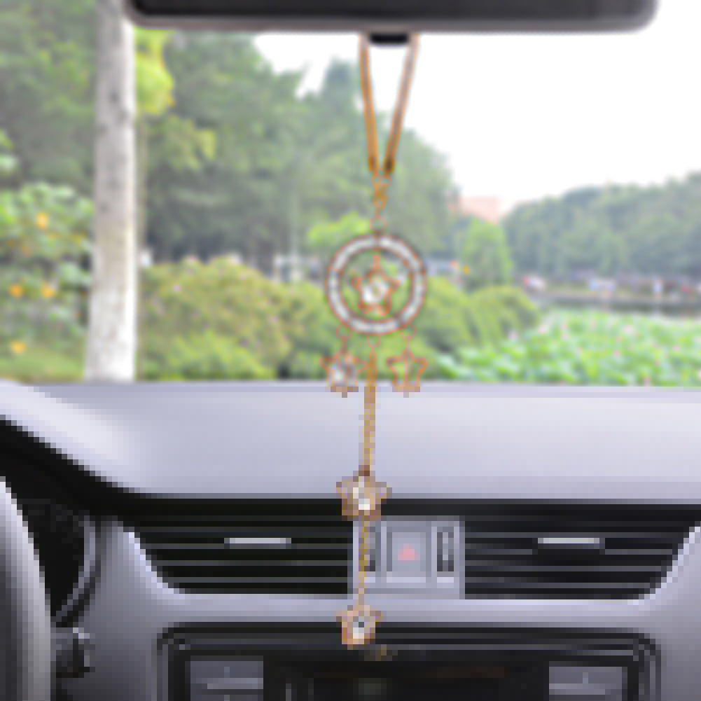 Alloy Rhinestones Stars Pendant Auto Car Rearview Mirror Hanging Ornament Decor