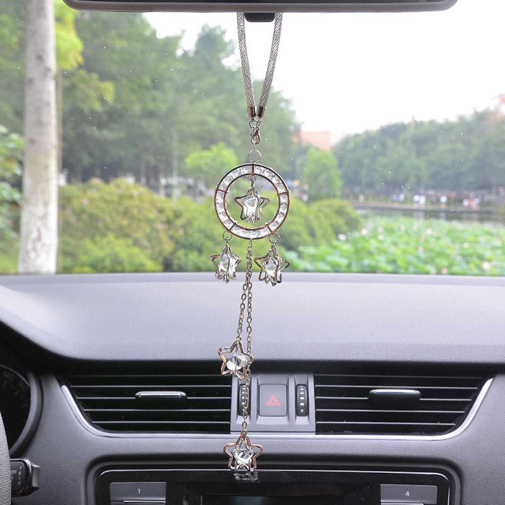 Alloy Rhinestones Stars Pendant Auto Car Rearview Mirror Hanging Ornament Decor