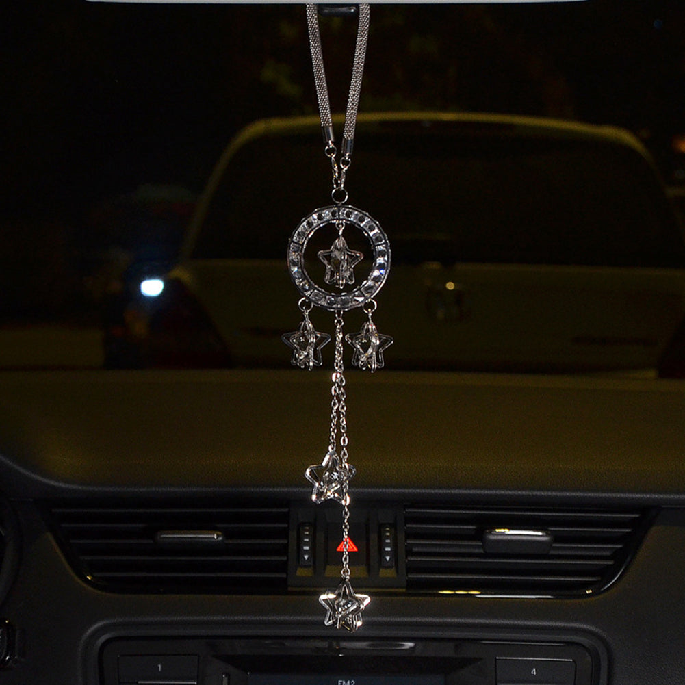 Alloy Rhinestones Stars Pendant Auto Car Rearview Mirror Hanging Ornament Decor