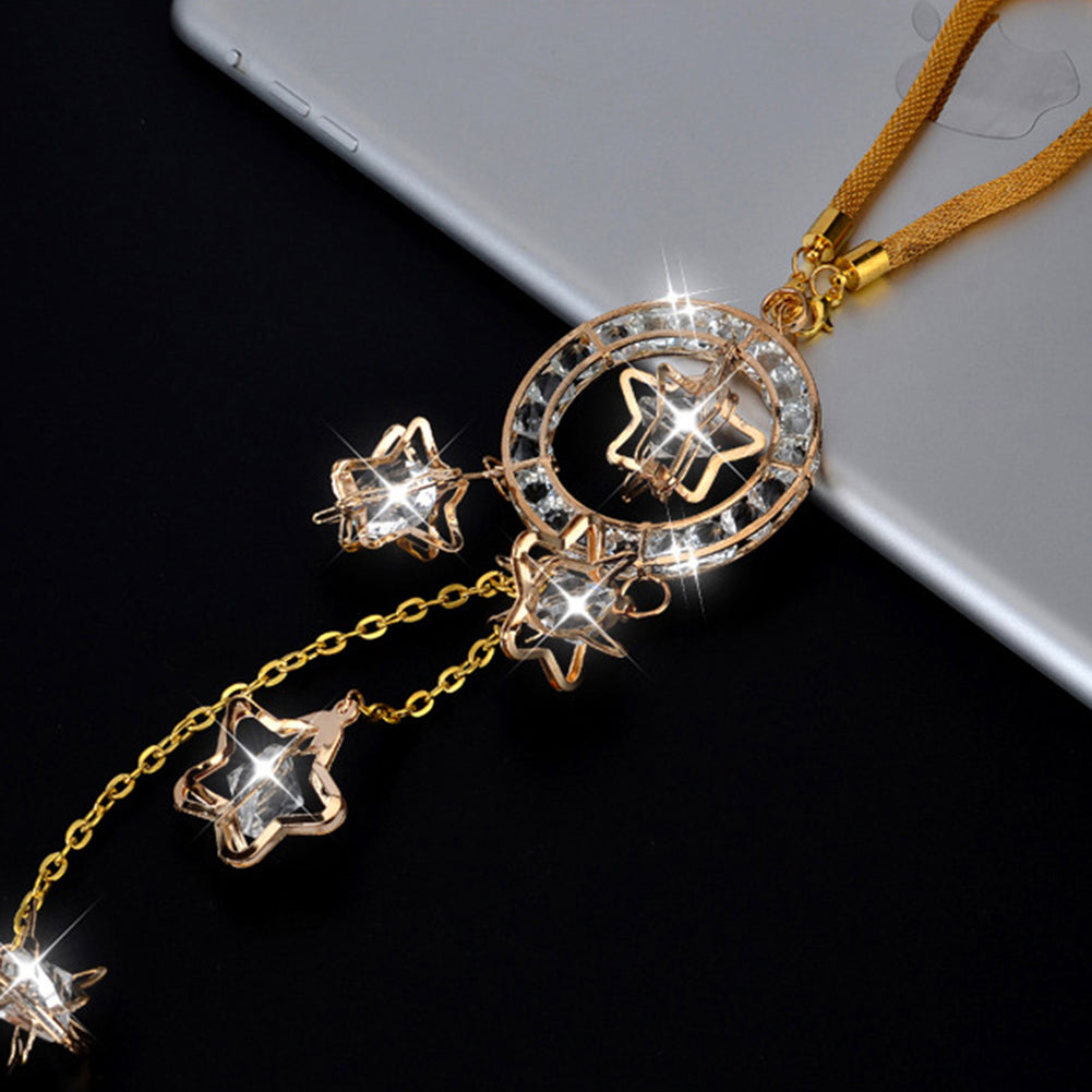 Alloy Rhinestones Stars Pendant Auto Car Rearview Mirror Hanging Ornament Decor