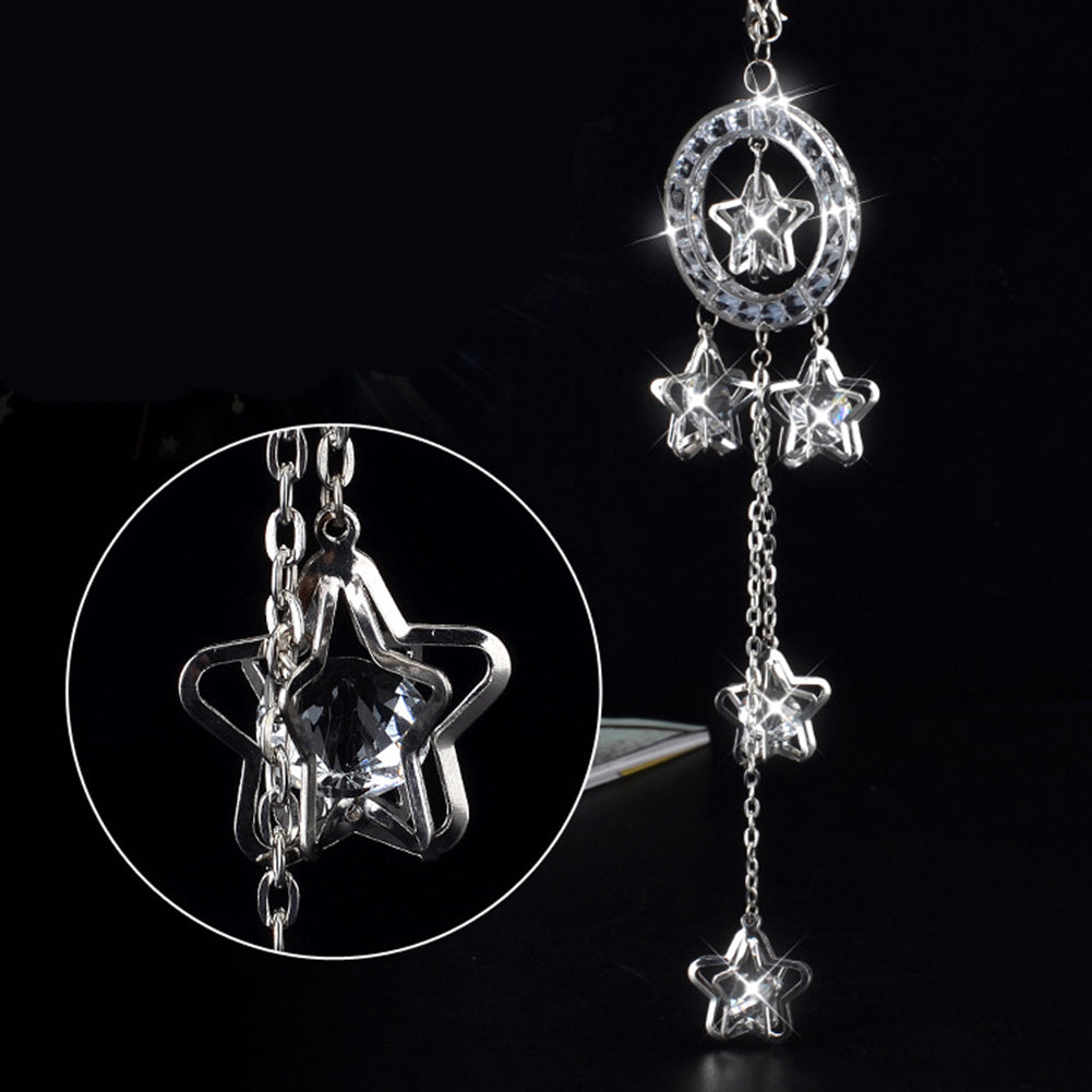 Alloy Rhinestones Stars Pendant Auto Car Rearview Mirror Hanging Ornament Decor