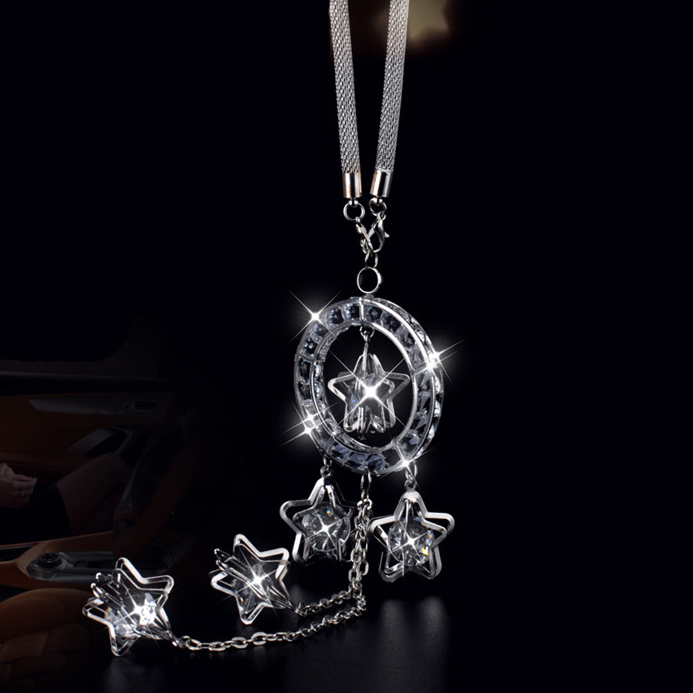 Alloy Rhinestones Stars Pendant Auto Car Rearview Mirror Hanging Ornament Decor