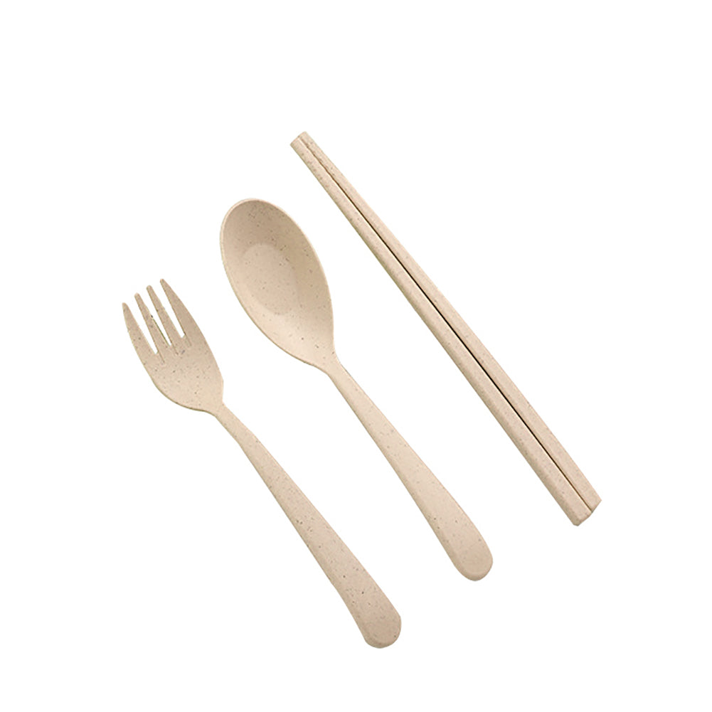 3Pcs Portable Fork Spoon Chopsticks Wheat Straw Cutlery Set Kids Tableware Kit