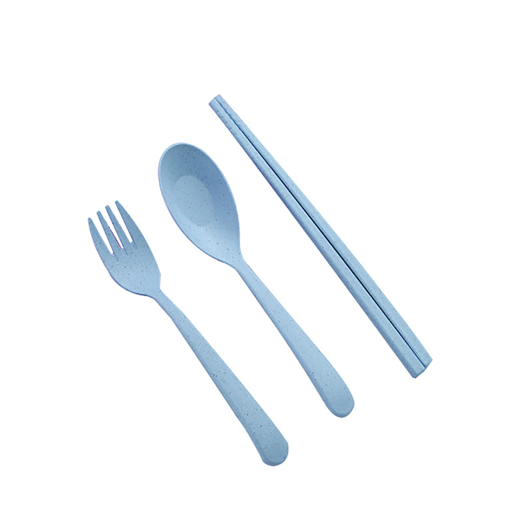 3Pcs Portable Fork Spoon Chopsticks Wheat Straw Cutlery Set Kids Tableware Kit