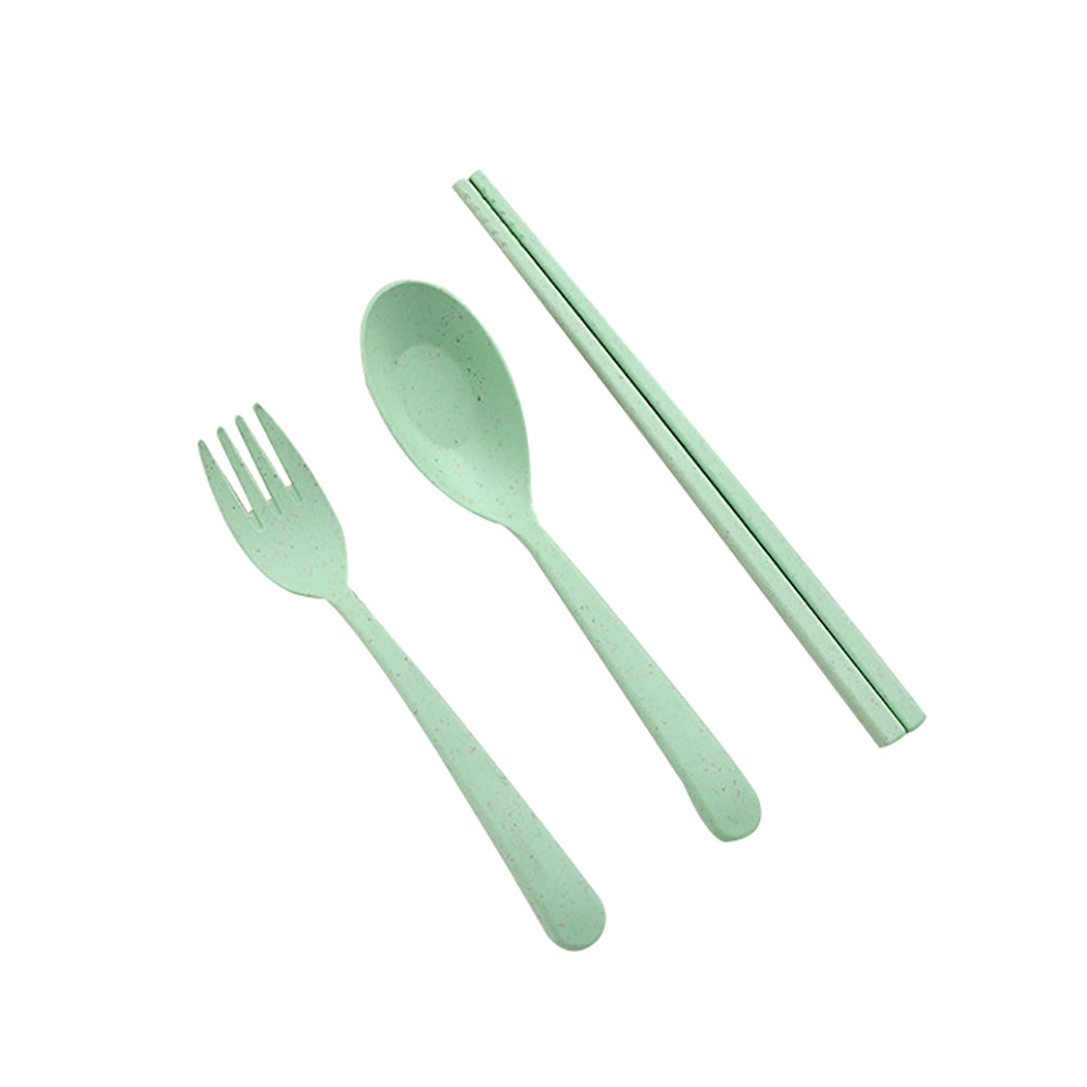 3Pcs Portable Fork Spoon Chopsticks Wheat Straw Cutlery Set Kids Tableware Kit