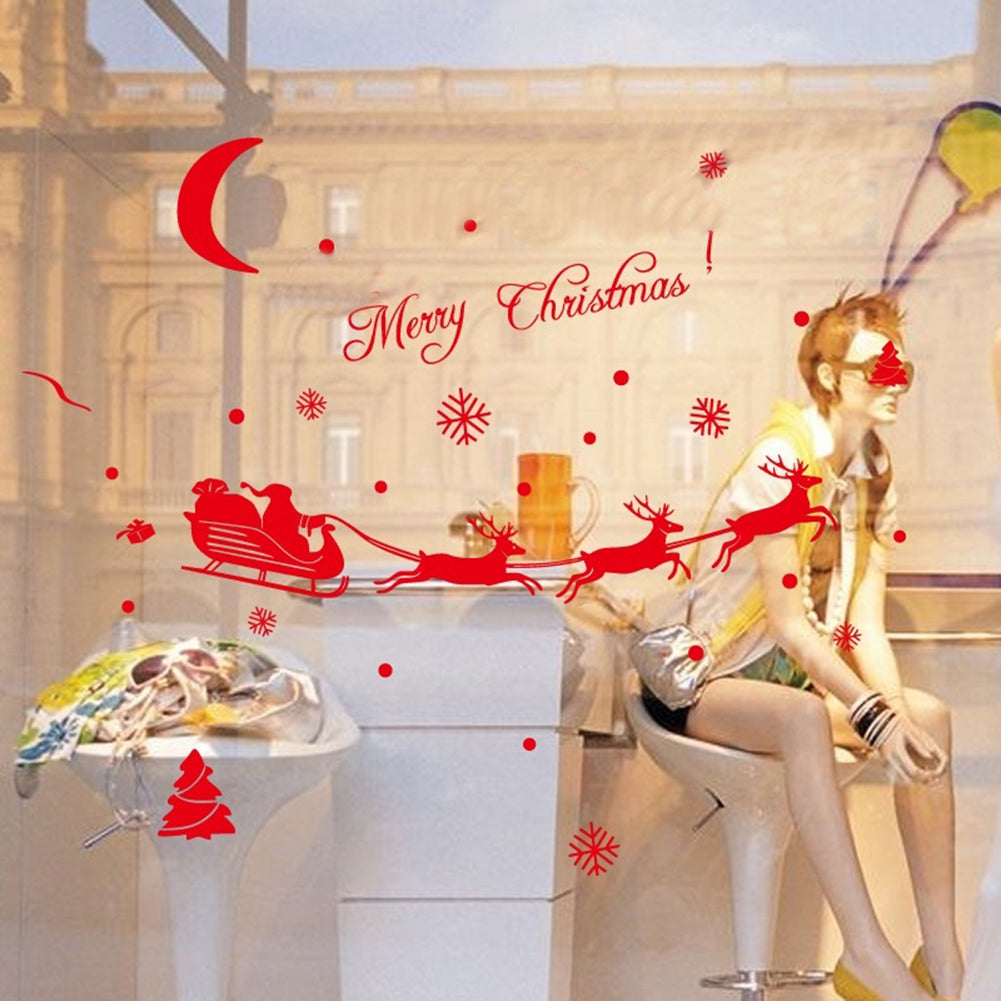 Merry Christmas Sled Snowflake Wall Sticker Home Showcase Window Decal Decor