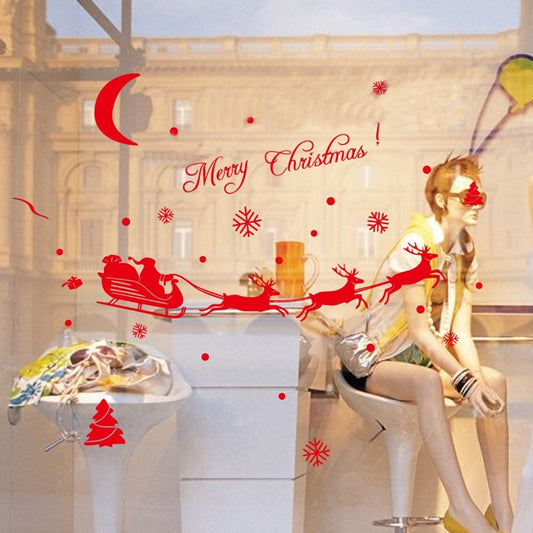 Merry Christmas Sled Snowflake Wall Sticker Home Showcase Window Decal Decor