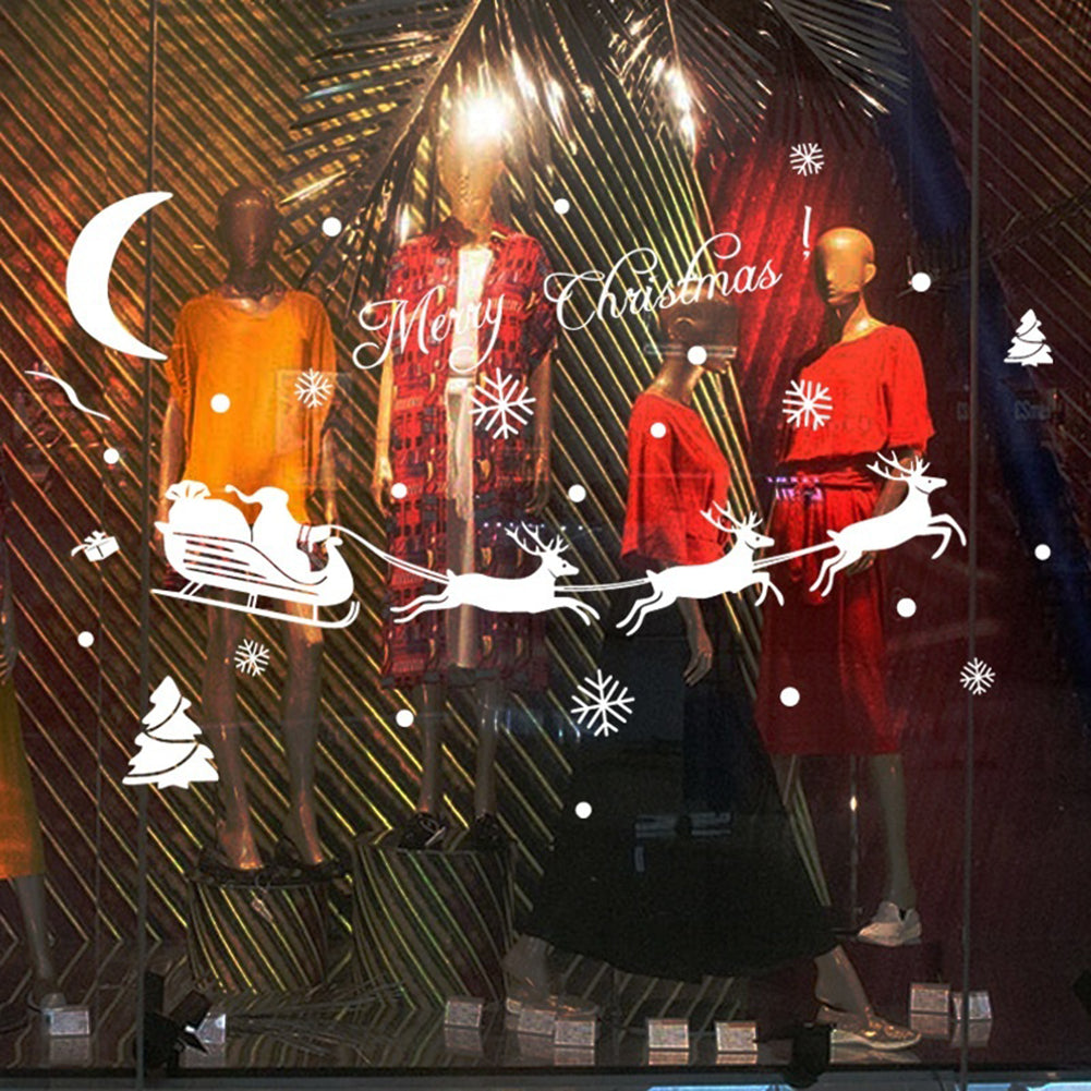 Merry Christmas Sled Snowflake Wall Sticker Home Showcase Window Decal Decor