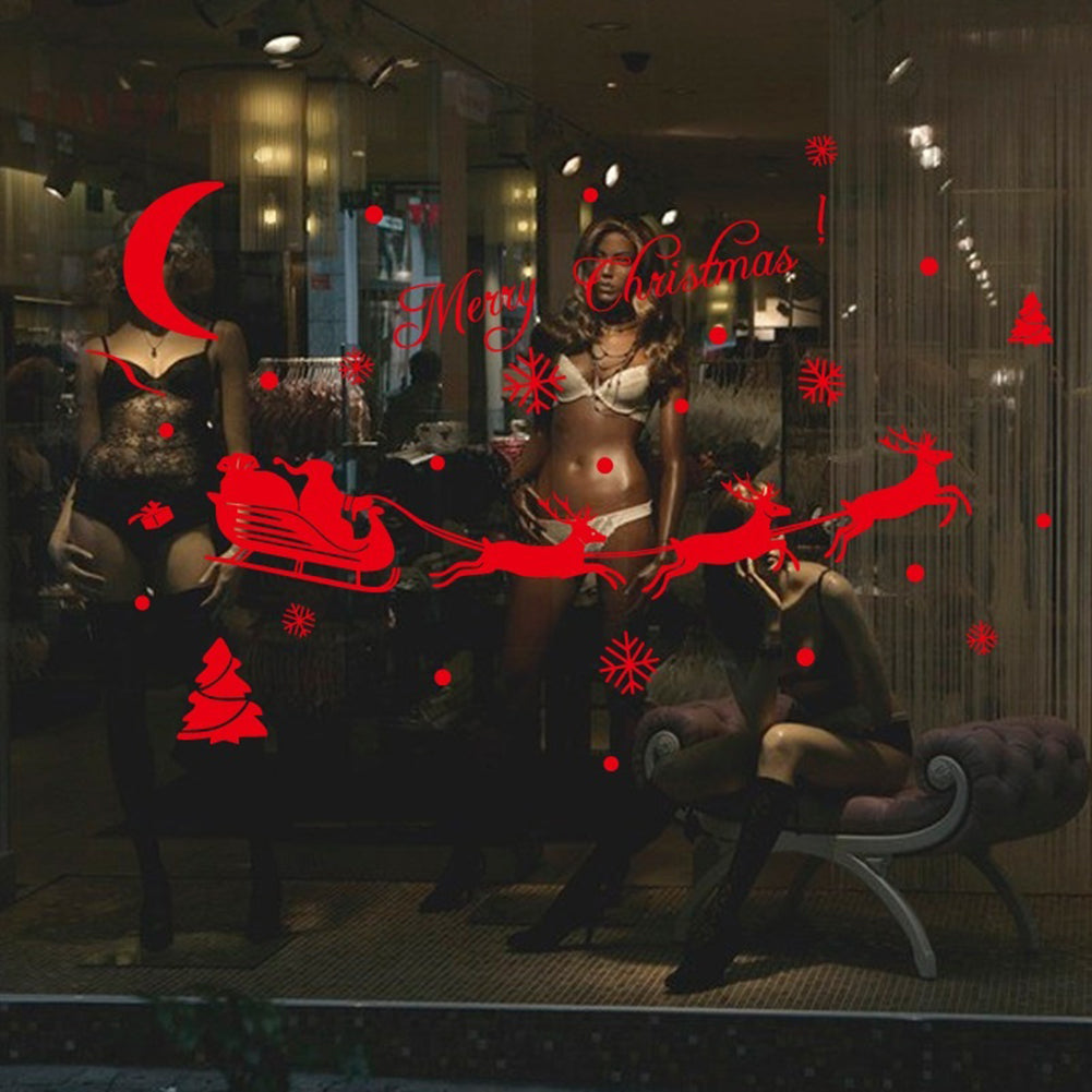 Merry Christmas Sled Snowflake Wall Sticker Home Showcase Window Decal Decor