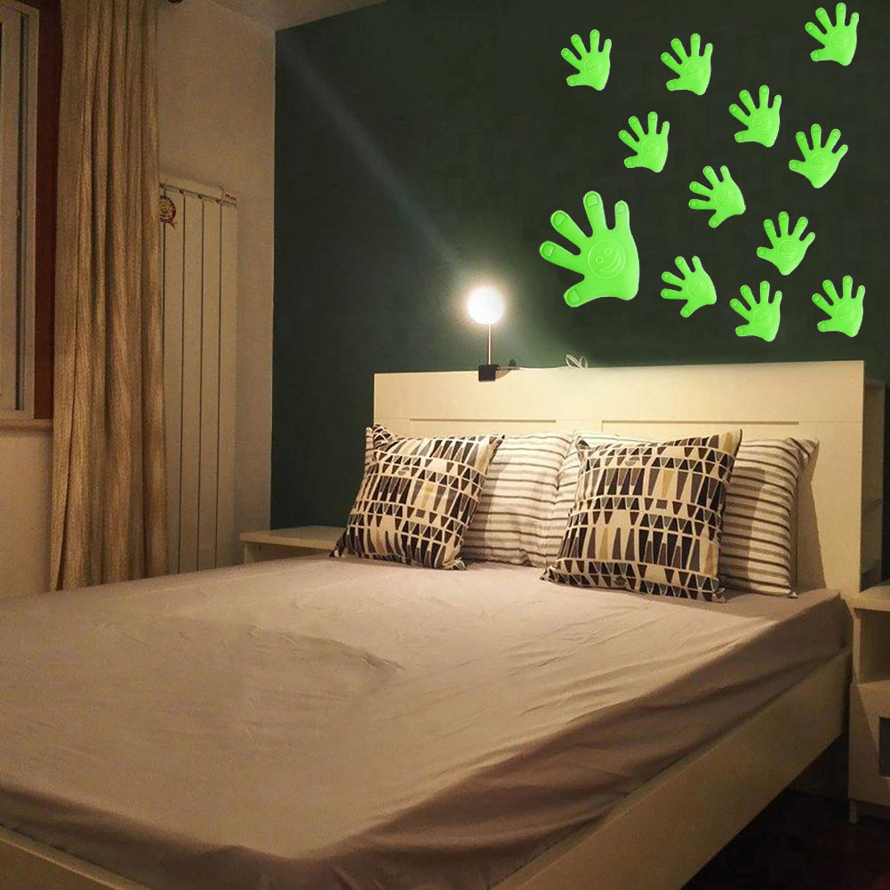 12Pcs Luminous Palm Hand Wall Sticker Glow in Dark Removable Room Decoration