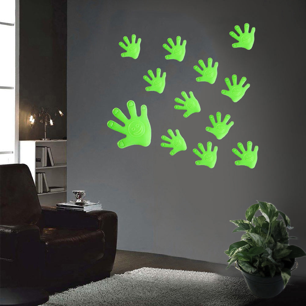 12Pcs Luminous Palm Hand Wall Sticker Glow in Dark Removable Room Decoration