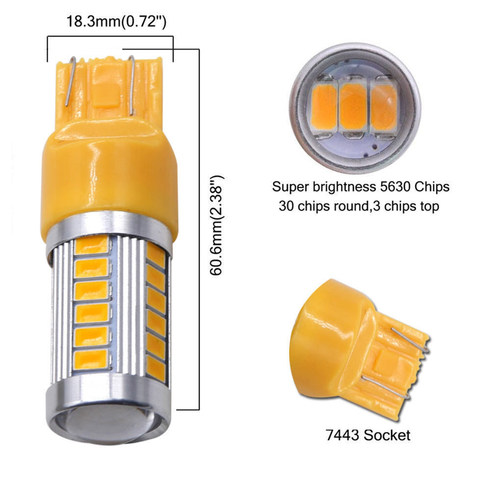 2Pcs 7443 5630 SMD 33-LED Car Brake Light DC12V 800LM Turn Reverse Lamp Bulb