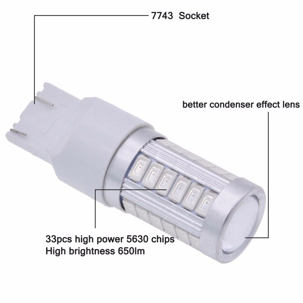 2Pcs 7443 5630 SMD 33-LED Car Brake Light DC12V 800LM Turn Reverse Lamp Bulb