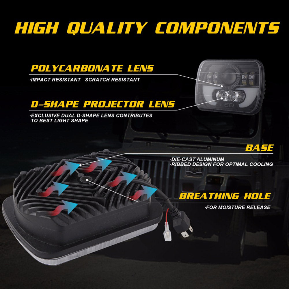 300W Car Truck Off-Road LED Headlight Square Projector Working DRL Driving Lamp