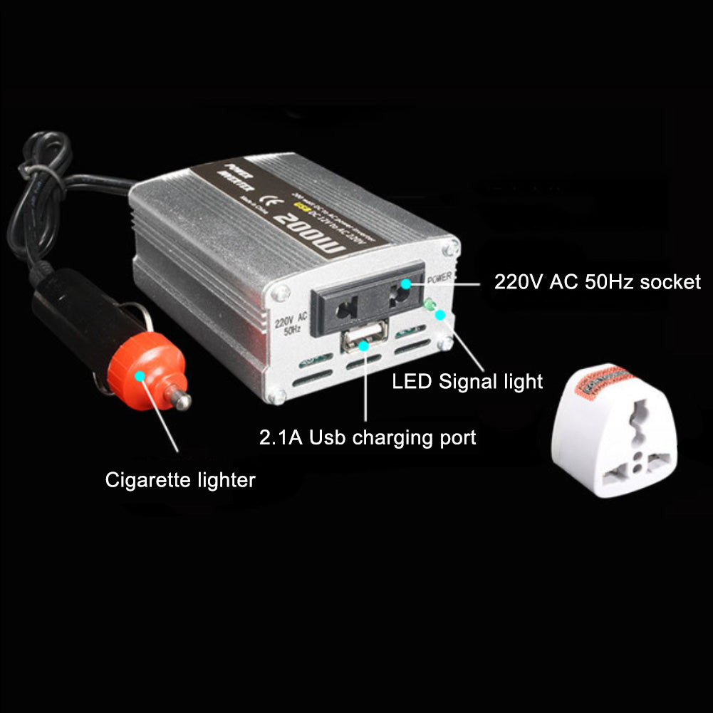 200W USB Port DC 12V to AC 220V Modified Sine Wave Car Power Inverter Charger