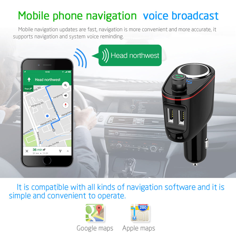 Multifunctional Bluetooth MP3 Player Dual USB Quick Charging Vehicle Car Charger
