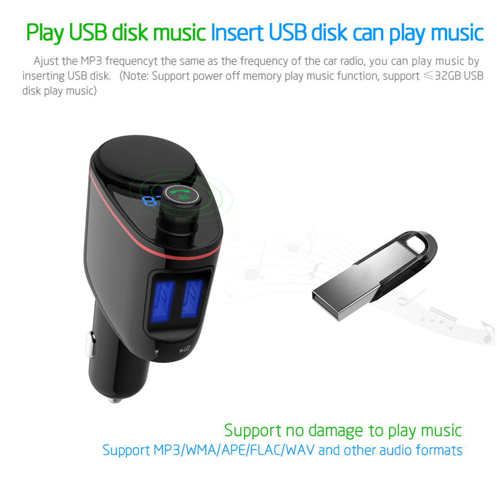 Multifunctional Bluetooth MP3 Player Dual USB Quick Charging Vehicle Car Charger