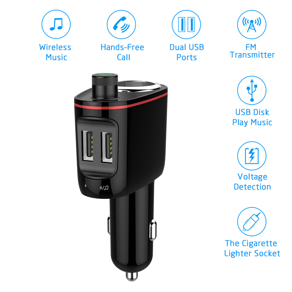 Multifunctional Bluetooth MP3 Player Dual USB Quick Charging Vehicle Car Charger
