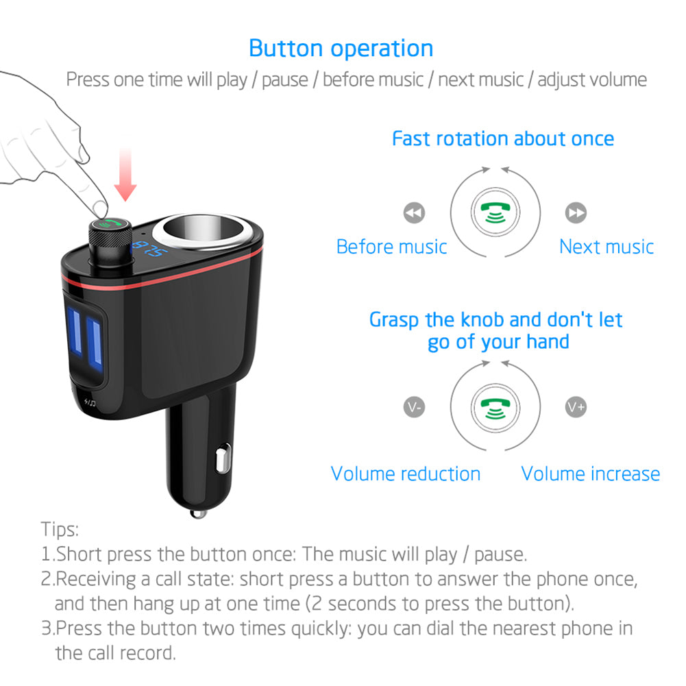 Multifunctional Bluetooth MP3 Player Dual USB Quick Charging Vehicle Car Charger