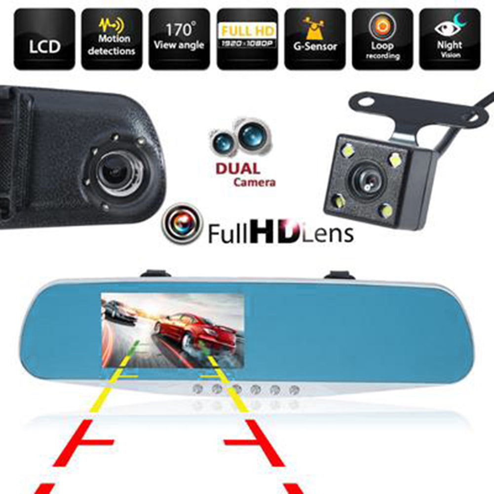 4.3inch Night Vision Car DVR Detector Camera Drive Rearview Mirror Digital Video