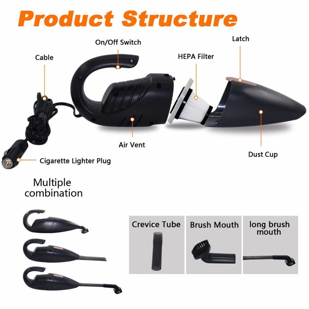 DC 12V 2500Pa Mini Portable Car Vacuum Cleaner Wet/Dry Dual Use Dirt Catcher