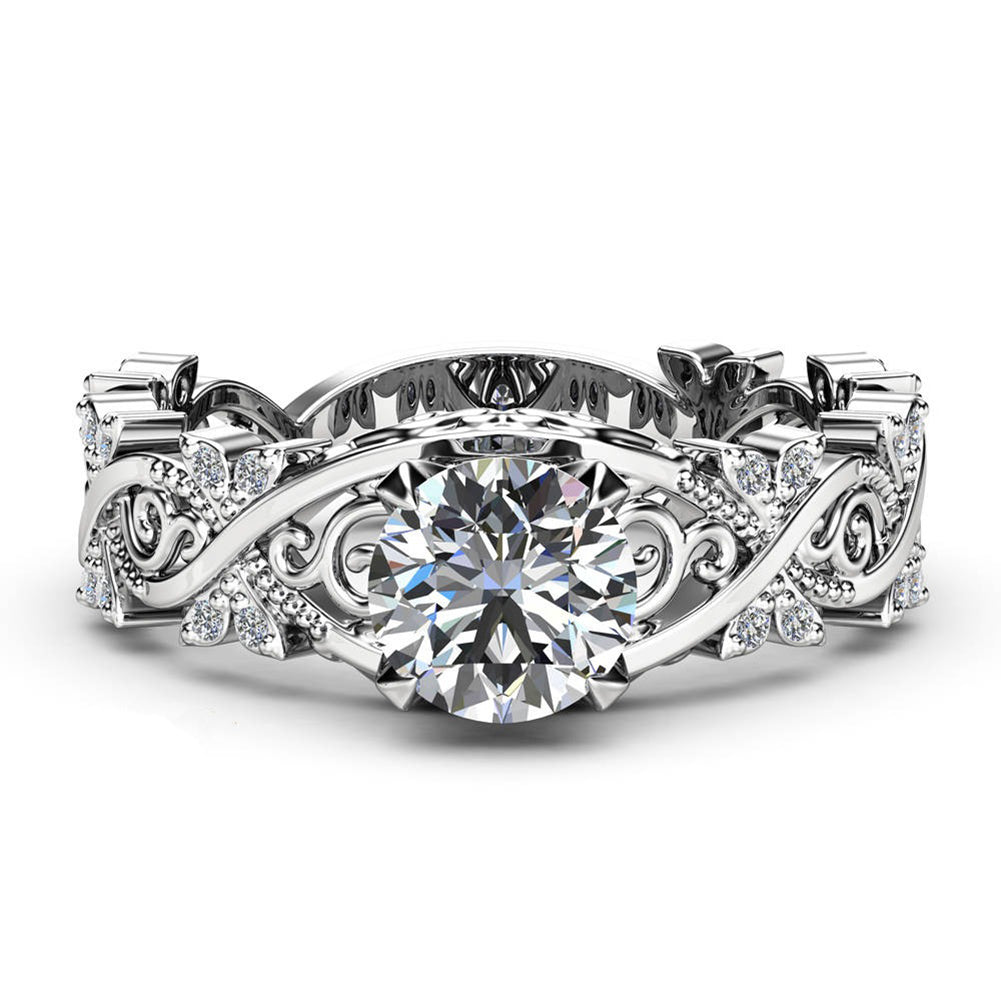 Fashion Hollow Thorn Shiny Rhinestone Engagement Gift Ring Women Finger Jewelry