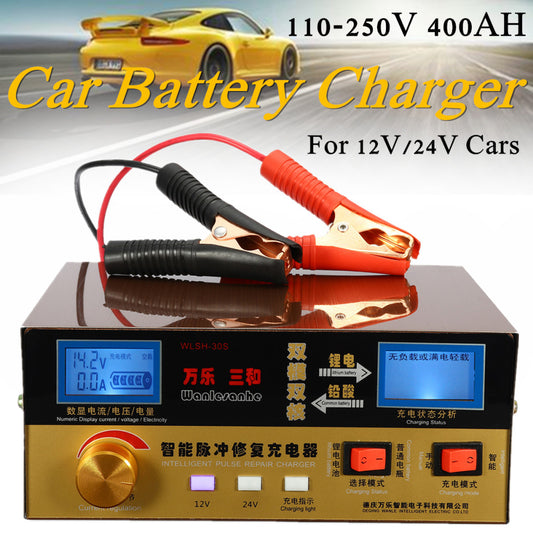 12/24V LCD Display Car Lead Acid Battery Charger Automatic Pulse Repair Starter