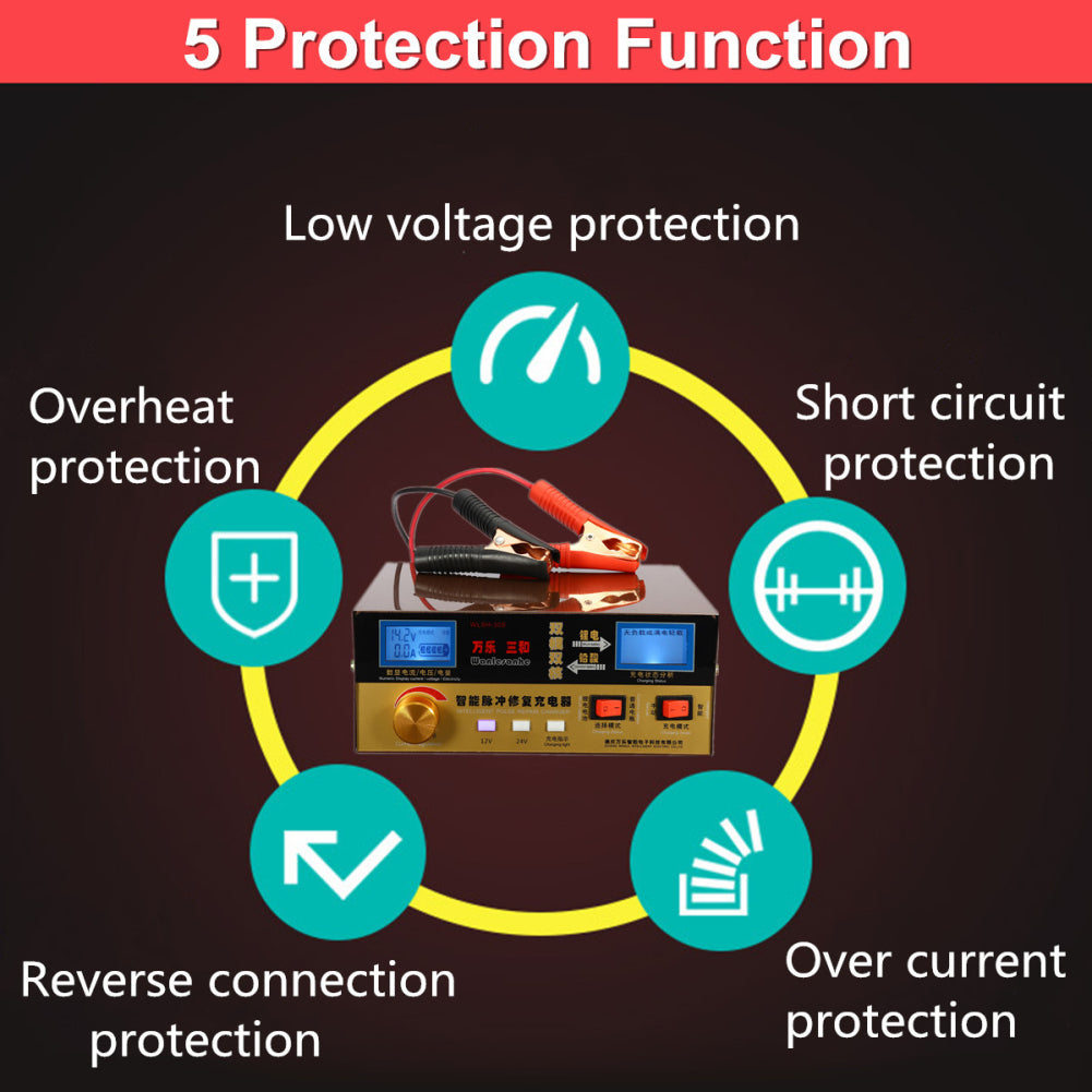 12/24V LCD Display Car Lead Acid Battery Charger Automatic Pulse Repair Starter