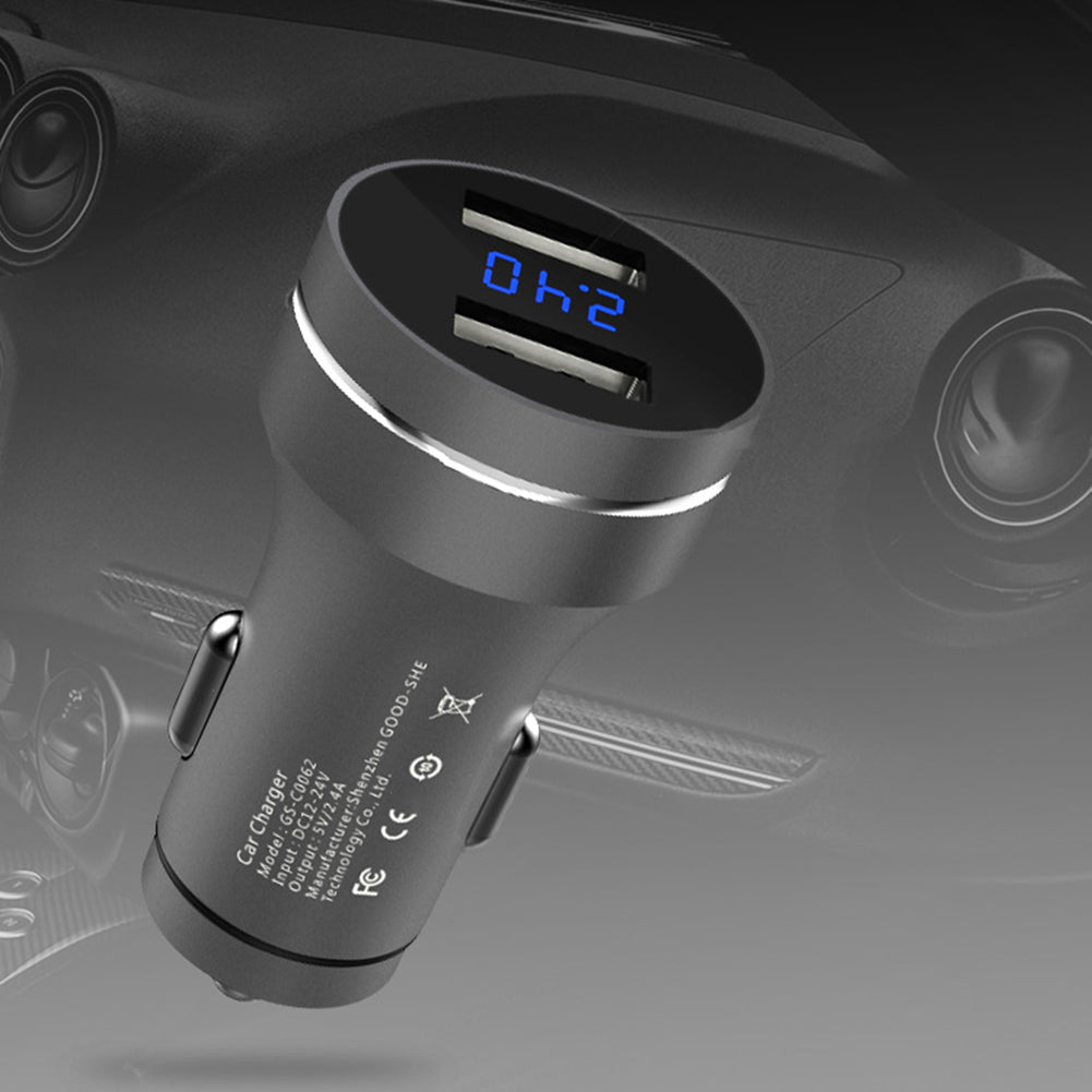 Metal Dual USB Fast Charging Voltage Detection Car Phone Charger Power Adapter