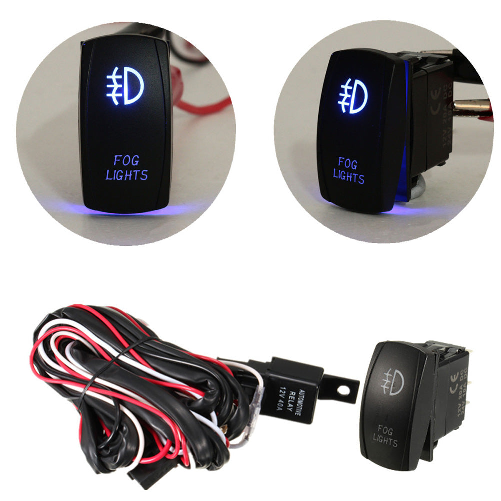 12V LED Fog Light Laser Rocker On/Off Switch Wiring Harness 40A Relay Fuse