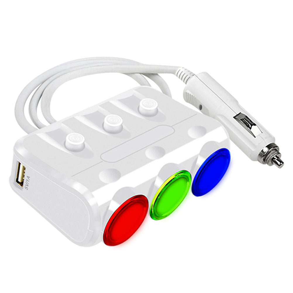 3 Sockets Cigarette Lighter DC 12-24V 3.1A Dual USB Ports Car Charger Adapter