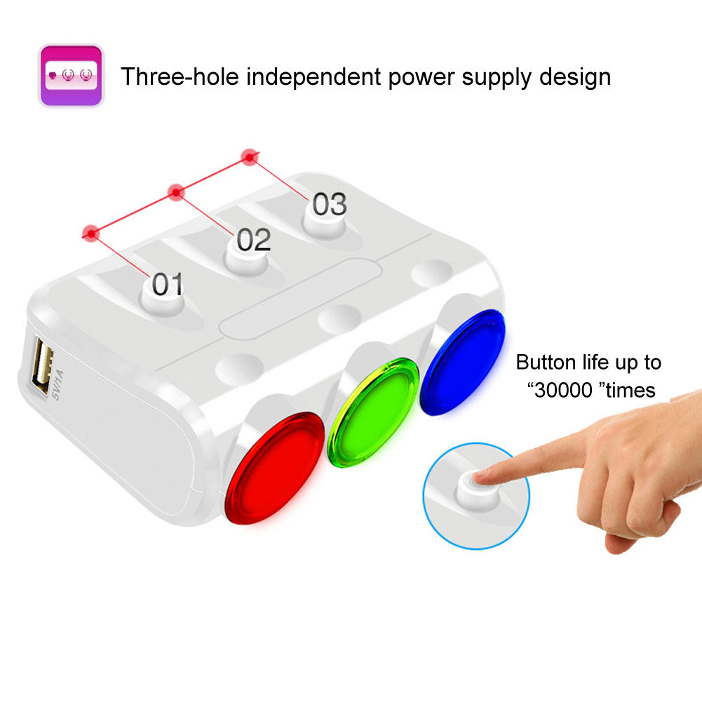 3 Sockets Cigarette Lighter DC 12-24V 3.1A Dual USB Ports Car Charger Adapter