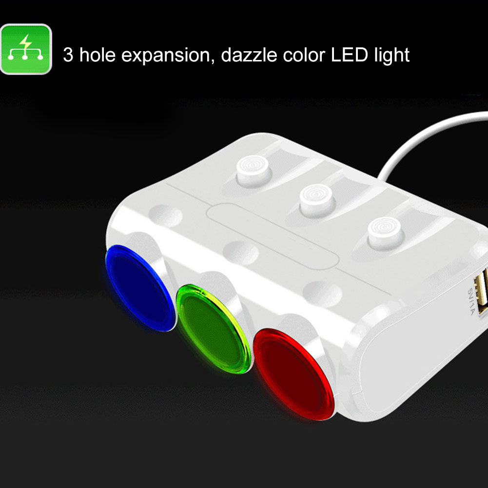 3 Sockets Cigarette Lighter DC 12-24V 3.1A Dual USB Ports Car Charger Adapter