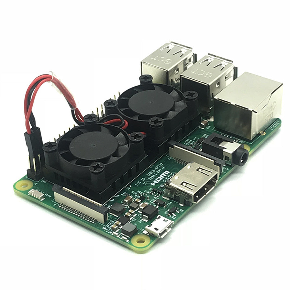Heat Dissipation Dual Cooling Fan Heatsink Cooler Module for Raspberry Pi 1/2/3B