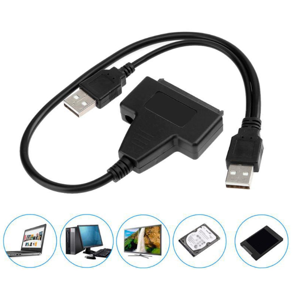 Dual USB 2.0 to SATA 7+15Pin Adapter Cable Converter for 2.5inch Hard Drive Disk