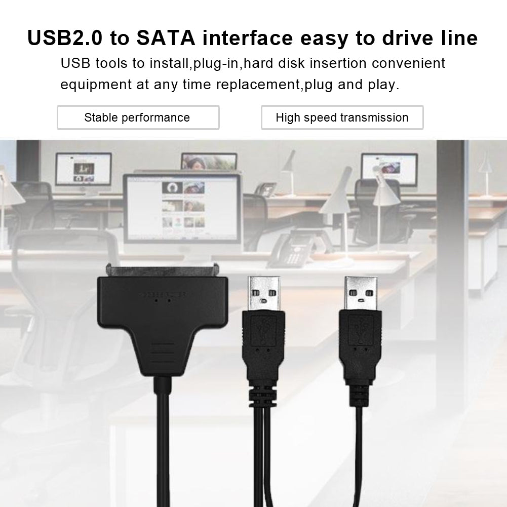 Dual USB 2.0 to SATA 7+15Pin Adapter Cable Converter for 2.5inch Hard Drive Disk