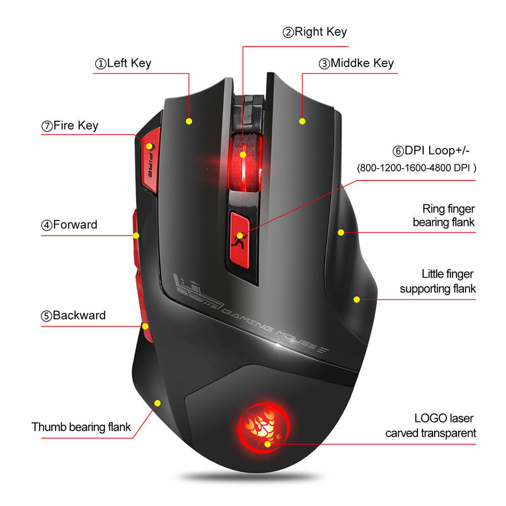 T88 Fashion 2.4G Wireless 7-Button Adjustable DPI RGB Backlight Gaming Mouse
