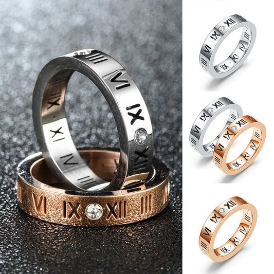 Lover Couple Ring Fashion Roman Number Shiny Rhinestone Party Jewelry Gift