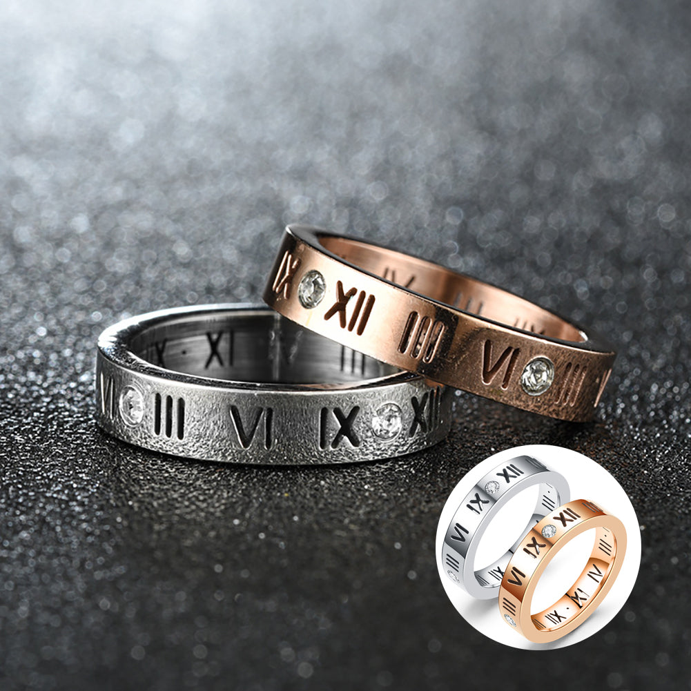 Lover Couple Ring Fashion Roman Number Shiny Rhinestone Party Jewelry Gift
