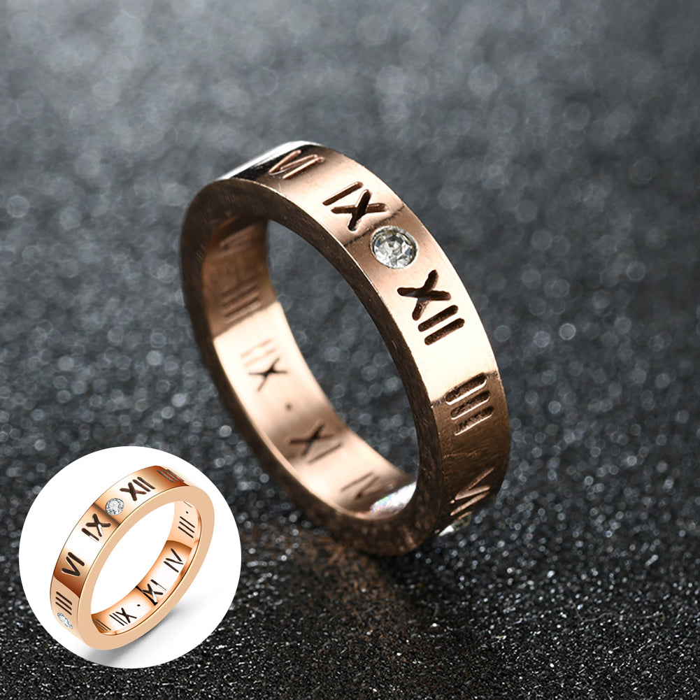 Lover Couple Ring Fashion Roman Number Shiny Rhinestone Party Jewelry Gift