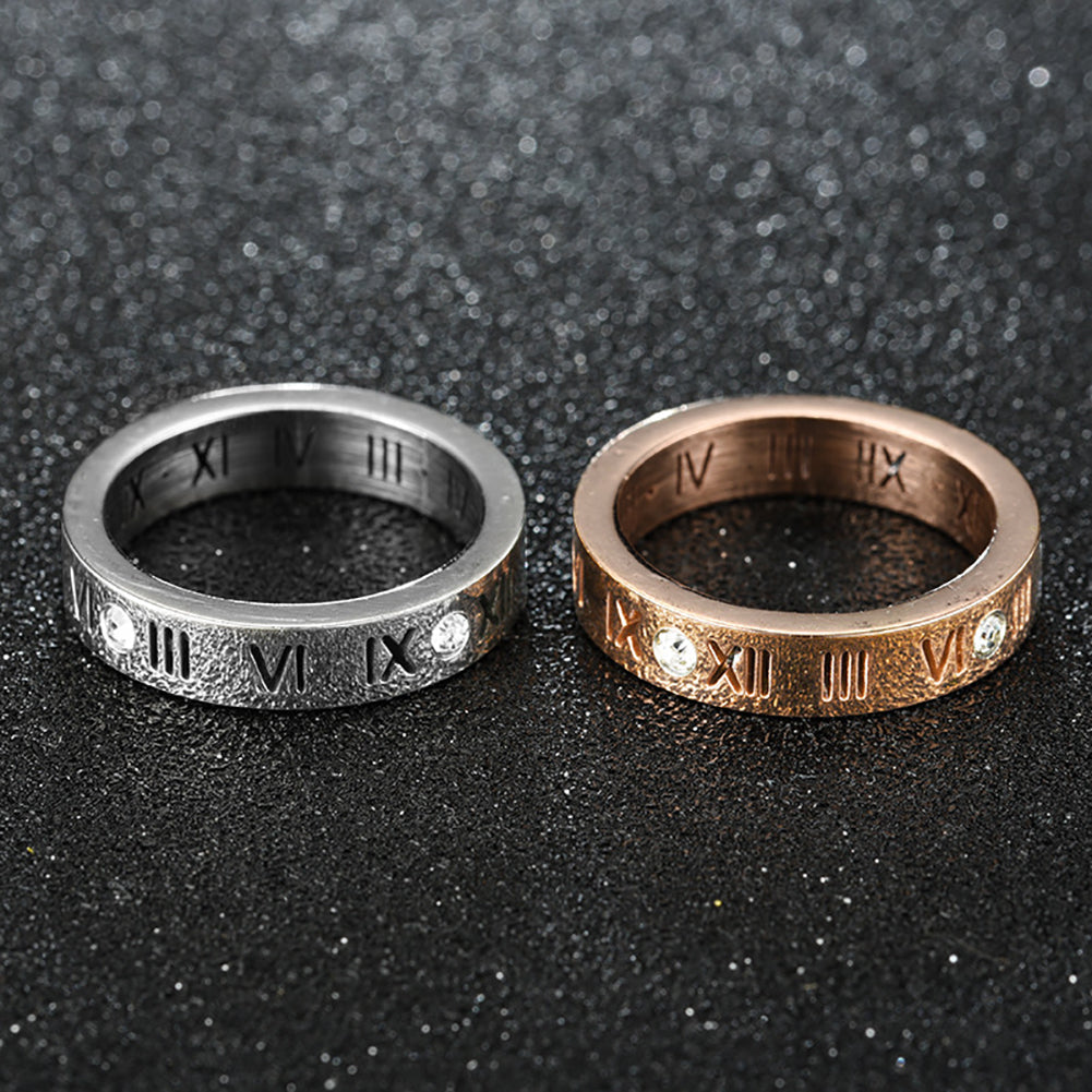 Lover Couple Ring Fashion Roman Number Shiny Rhinestone Party Jewelry Gift
