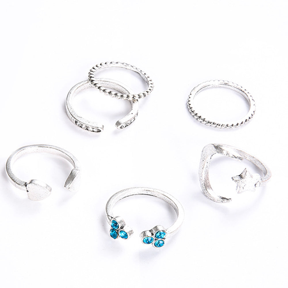 6Pcs Moon Star Heart Open Midi Knuckle Rings Set Fashion Women Finger Jewelry