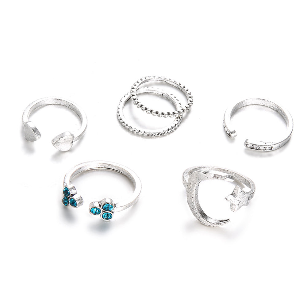 6Pcs Moon Star Heart Open Midi Knuckle Rings Set Fashion Women Finger Jewelry