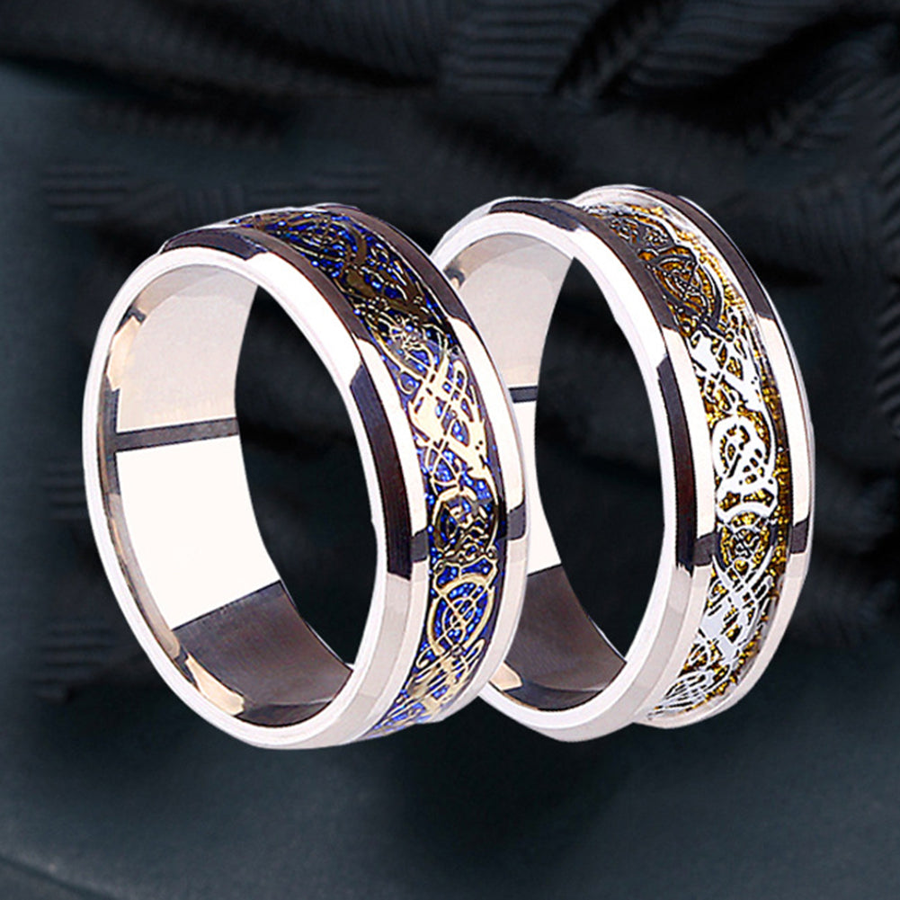 Unisex Dragon Pattern Rhinestone Titanium Steel Ring Engagement Jewelry Gift